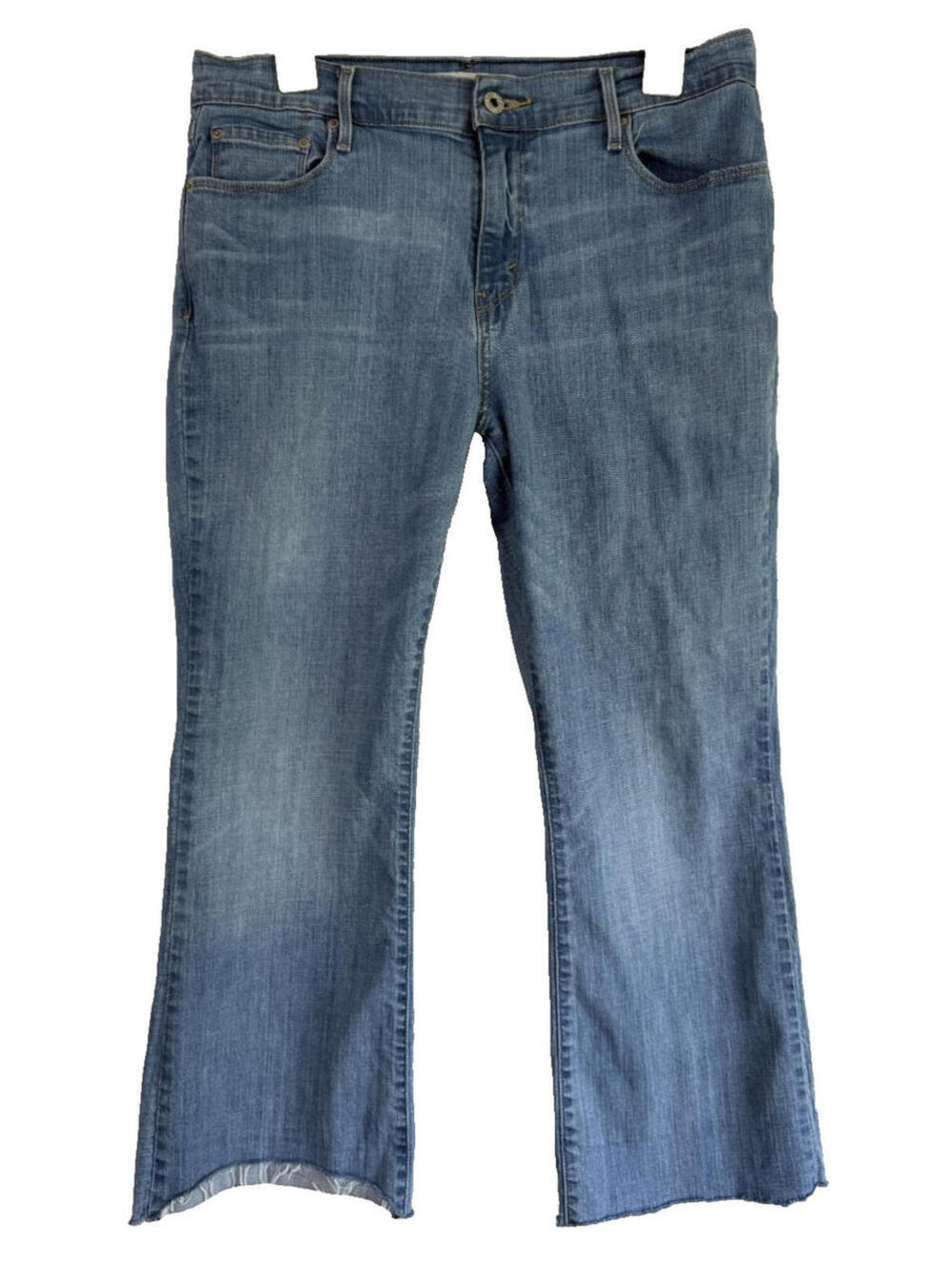 Levis 515 Boot Cut Stretch Blue Jeans Womens Sz 12 Short Raw Hem